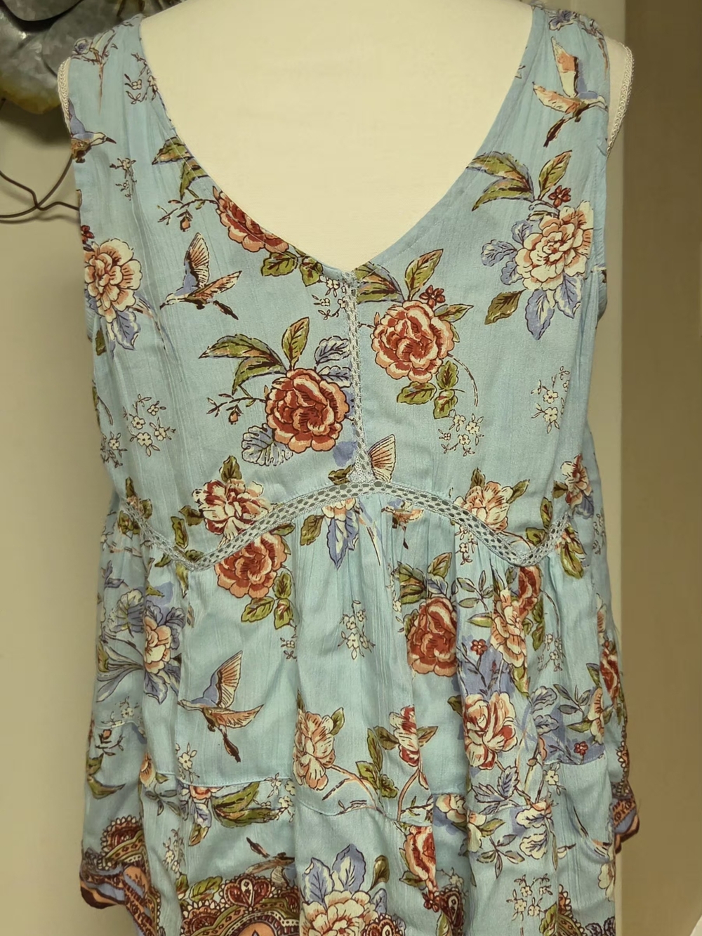Floral V-Neck Sleeveless Tunic Top - Light Blue